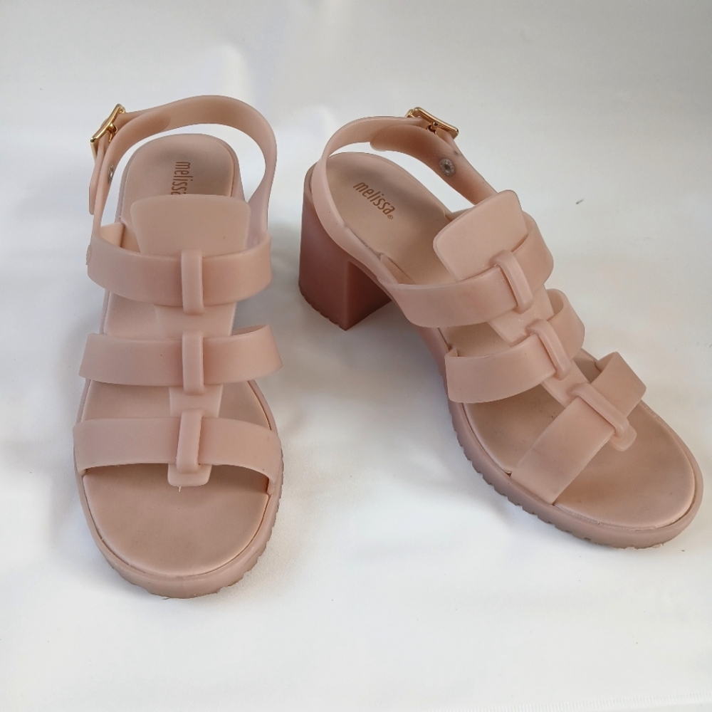 Melissa Flox Nude Light Pink Heel Sandals Size 10 Jelly Gladiator